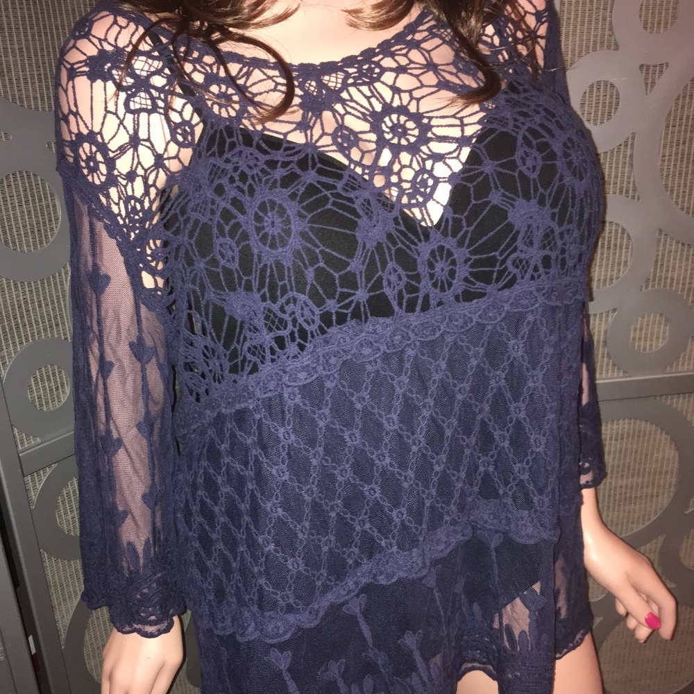NEW Cato Sheer Crochet Tunic Top 22/24 Plus Size